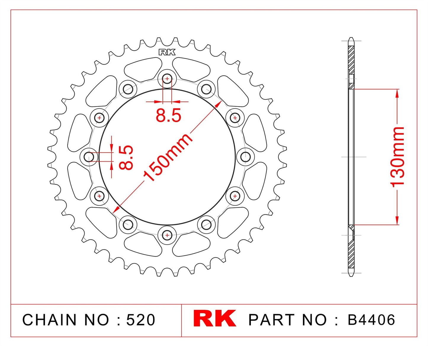 Sprocket Rear RK-B4406-44 JTR245/2 AFAM 12323 8.5mm mount holes
