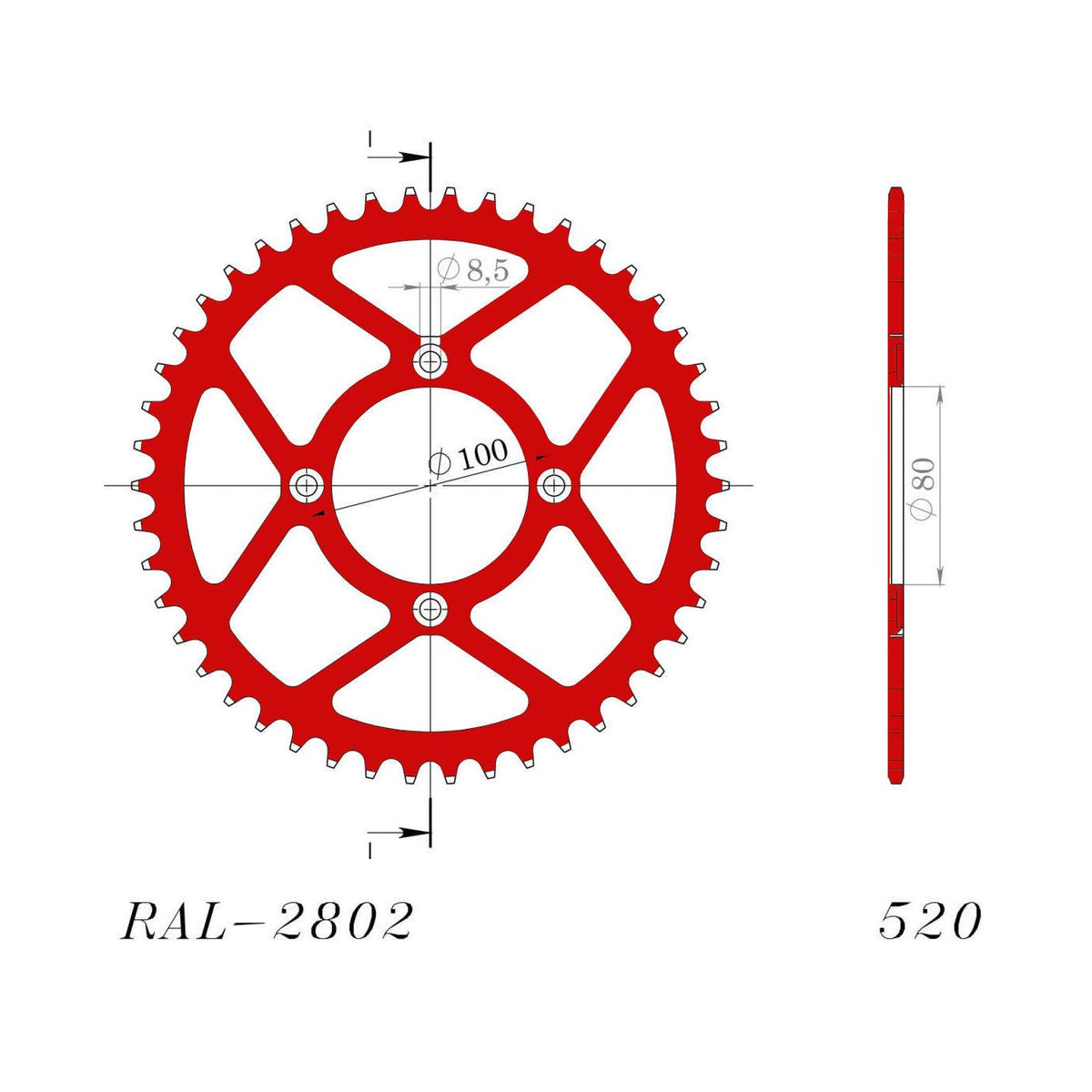 Supersprox Aluminium Rear Trials 2802-41 Red Open Trial Rear AP-BT2802