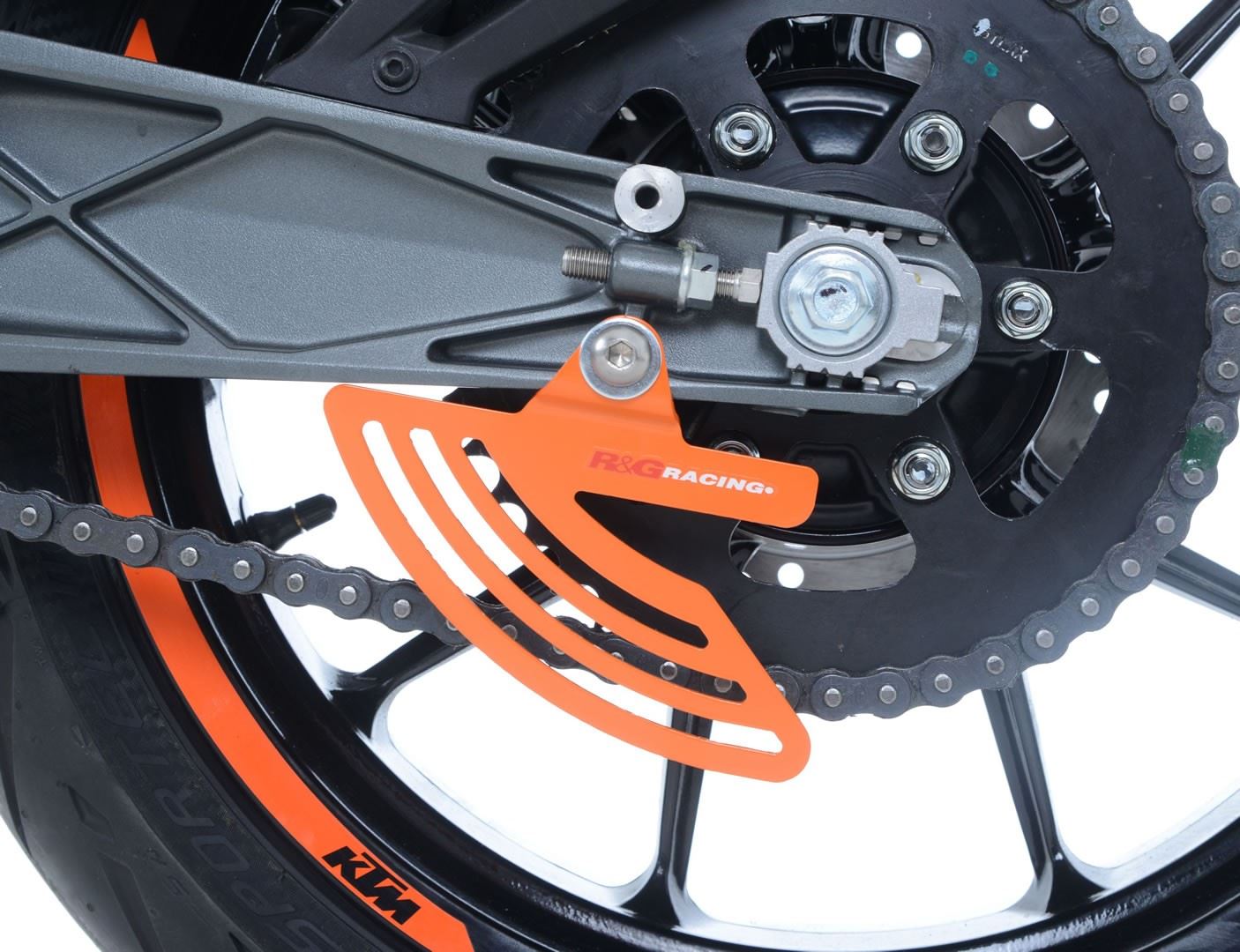 Toe Chain Guards for KTM RC 125/200/390 '14-, Duke 390 2024, Husqvarna Vitpilen 701'18-, Svartpilen 701 '19-, Vitpilen/Svartpilen 401 '20- & Svartpilen 125 '21-, 790 Duke '24- Colour:: Orange