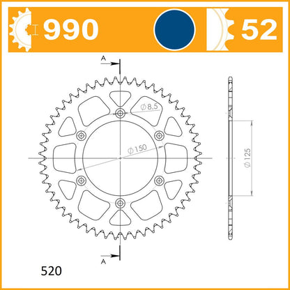 SuperSprox Rear Alloy RAL-990 52-Blue KTM125