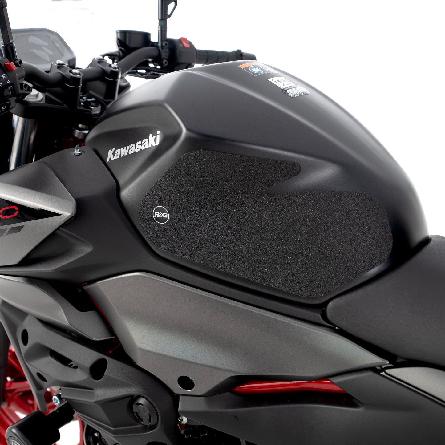 R&G Tank Traction Grips for Kawasaki  Ninja 7 Hybrid HEV / Z 7 Hybrid HEV  '24-, Ninja 250/400 '18- & Z400/ Z250 '19-, Z500 (Ninja) '24- Colour: Clear