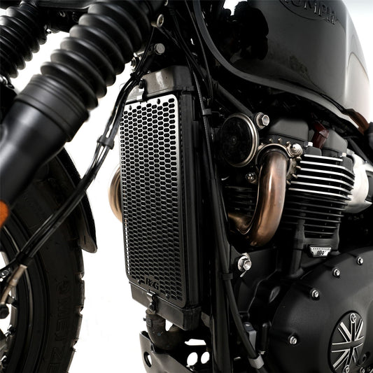 PRO Radiator Guard for Triumph Thruxton 1200, Thruxton 1200R, Street Cup '17-, Bonneville T120 '16-, Bonneville T100 '17-, Street Twin '16-, Speed Twin 1200 '19-'21, Scrambler 900 ’23- & Speed Twin 900 '22- '24