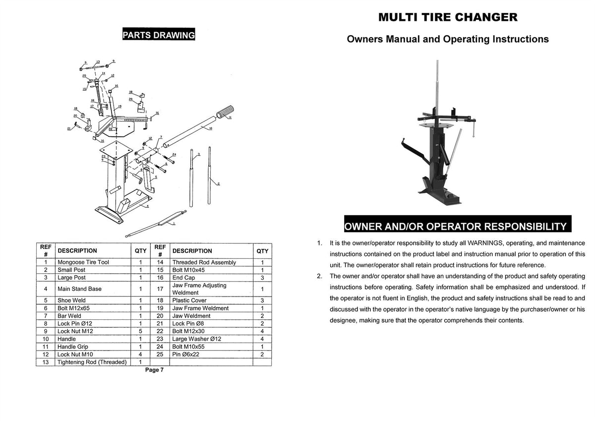 BikeWorkshop JL-C03006 Workshop manual tyre changer 6-21 wheels