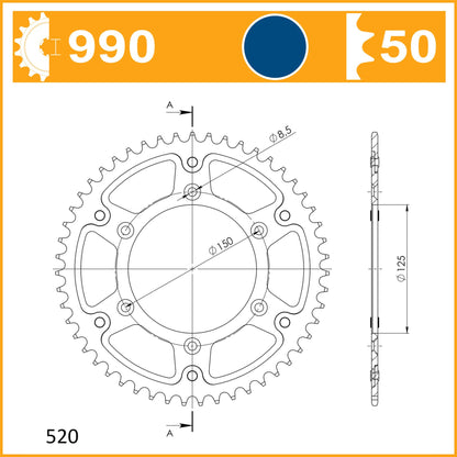 SuperSprox Rear Stealth Blue RST-990-50-BLU