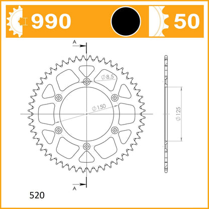 SuperSprox Rear Alloy MX RAL-990-50-BLK