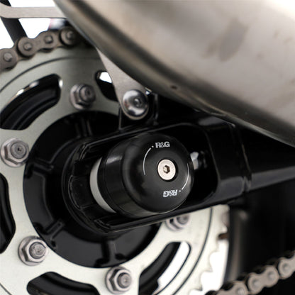 Swingarm Protectors for the Triumph Thruxton 1200 '16-, Thruxton 1200R '16-, Triumph Street Twin '16-, Speed Twin 1200 '19-'21, Scrambler 1200 XC/XE '19-, Speed Twin 900 '22- '24, Bonneville bobber '21- & Scrambler 900 ’23-