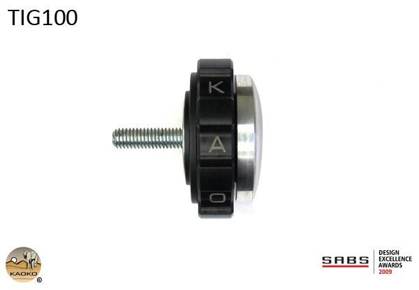 Kaoko Throttle Stabilizer for the Triumph Tiger 1200 Explorer (2012-) without OEM hand guards, & Triumph Tiger 800 and 800XC (2011-) & Tiger 800 XCA '18- ,STREET TRIPLE 675/R  (2011-) supplied with OEM flat cylindrical flat end weight. Fits Tiger 800