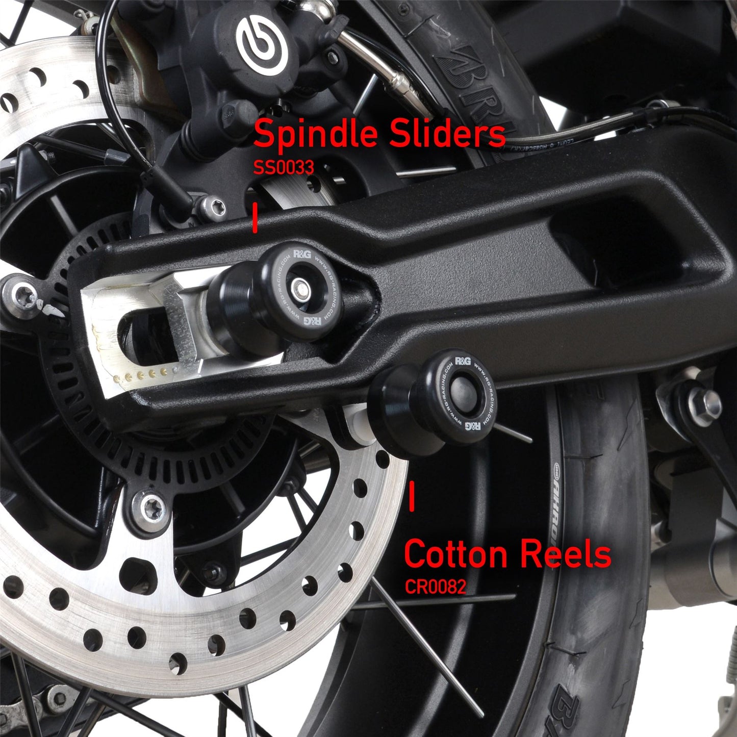 Spindle Sliders for the Triumph Tiger 800 & XC '11- / XCX & XRX '15- / XCA '18- , Tiger 900 '20-, Tiger 900 Rally Pro &GT(Pro) '24- & Tiger 850 Sport '21-