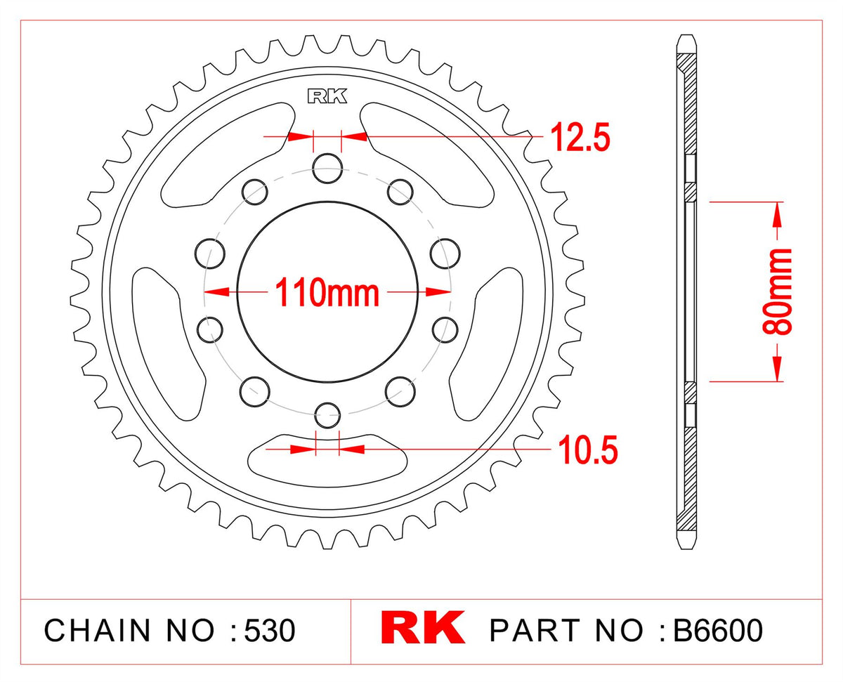 Sprocket Rear RK-B6600-42 JTR1334 Afam 10605 530 pitch