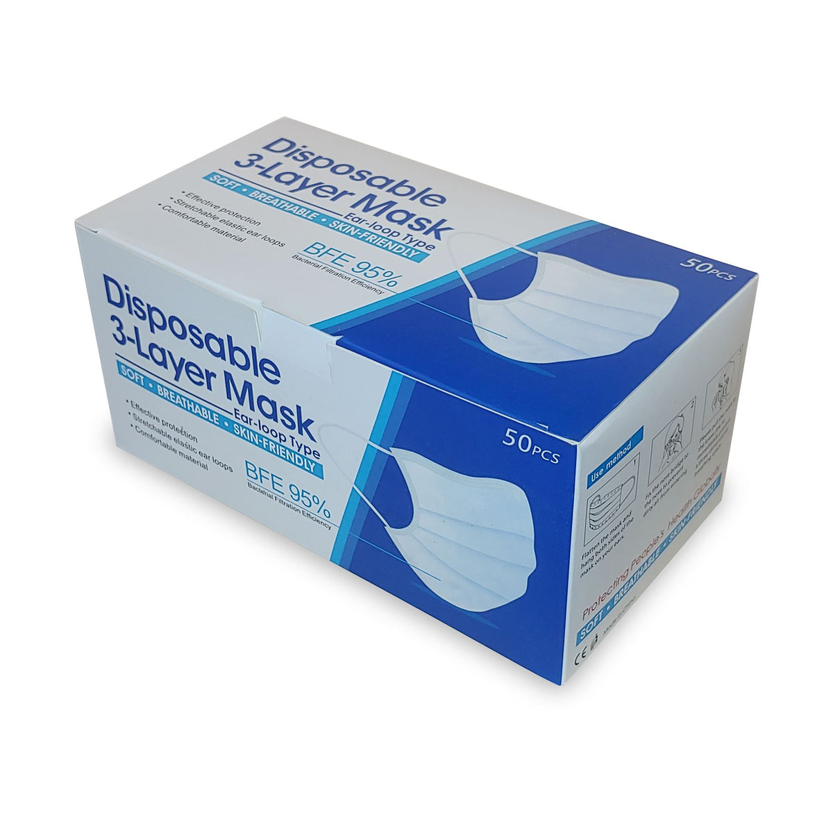 High Quality 3 ply Disposable Face Mask BFE95 - Box of 50