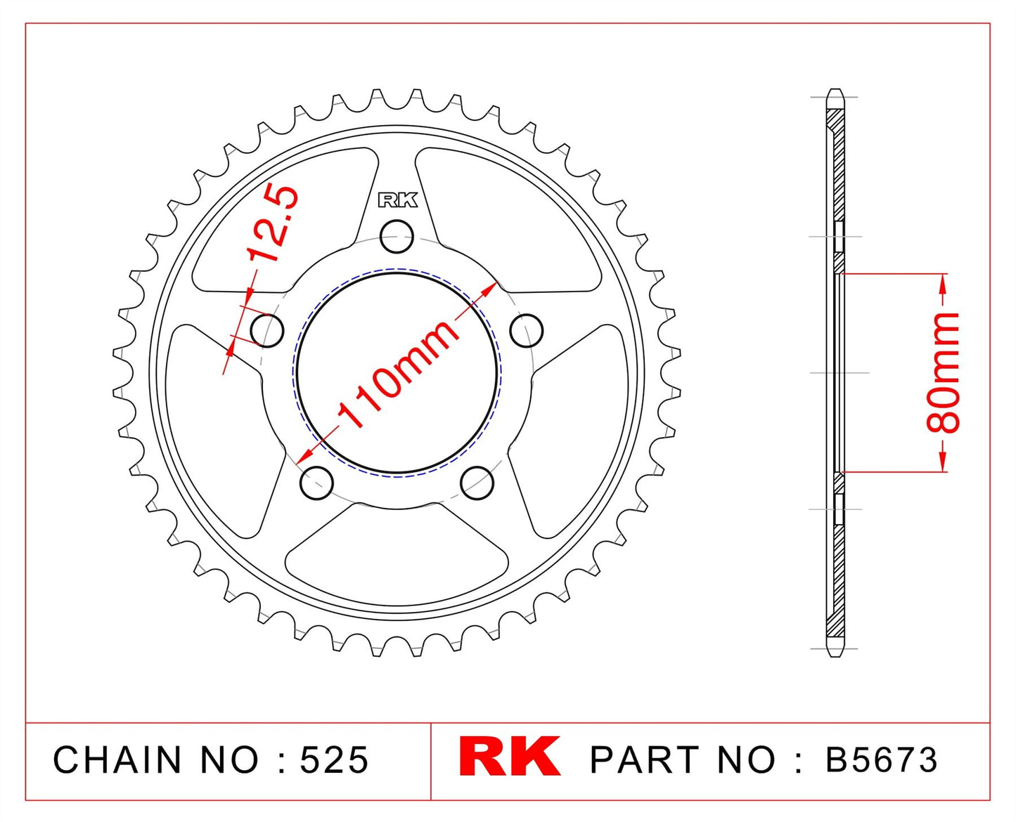 Sprocket Rear RK B5673-42 JTR 1331-42 525 pitch 12.5mm mount holes