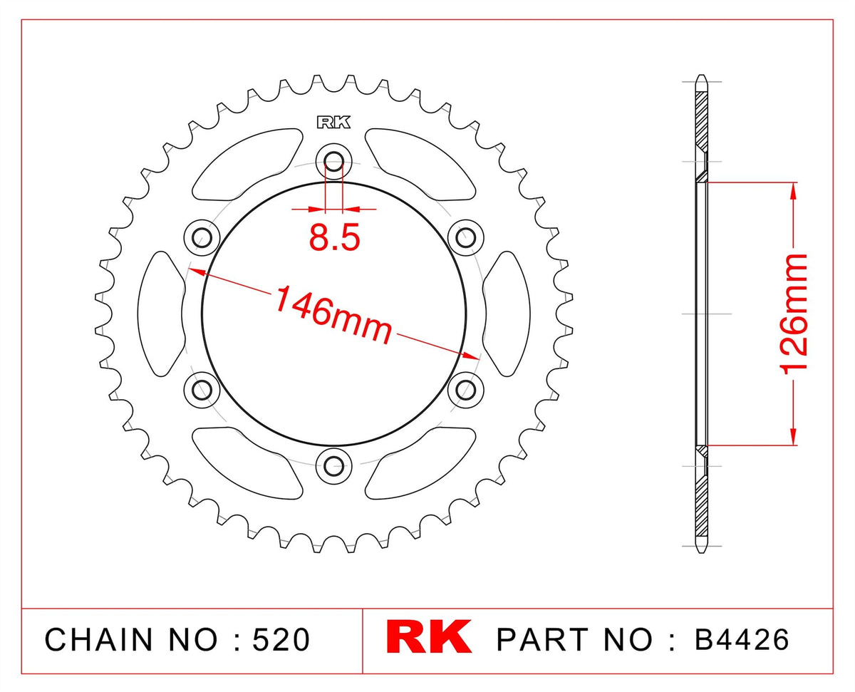 Sprocket Rear RK-B4426-44 JTR808 Afam 14203