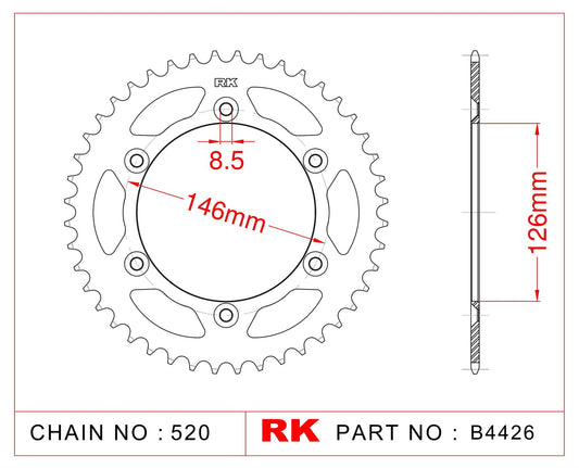 Sprocket Rear RK-B4426-44 JTR808 Afam 14203