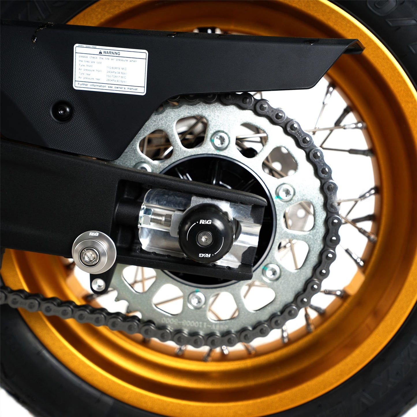 Swingarm Protectors for the KTM 790 Duke '18-, 790 Adventure '19-, 890 Duke R '20- '24, 890 Adventure '20-'22, 1290 Super Adventure (R) '21- '24 & 890 SMT '23- '24, CFMoto 800MT Sport / Touring / Explore '22-& 800NK '23- Colour: Black