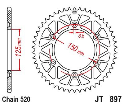 JT Twinstar Steel/Alu Grey Sprocket JTX897.52GR