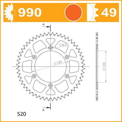SuperSprox Rear Alloy MX RAL-990-49-ORG