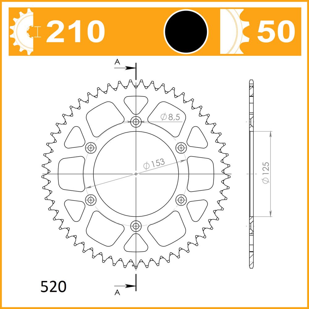 SuperSprox Rear Alloy MX RAL-210-50-BLK