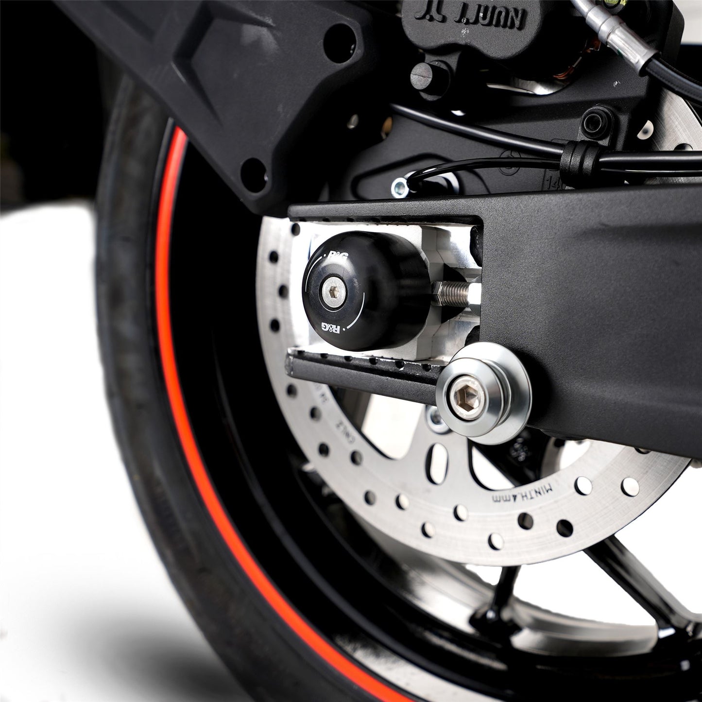 Swingarm Protectors for the KTM 790 Duke '18-, 790 Adventure '19-, 890 Duke R '20- '24, 890 Adventure '20-'22, 1290 Super Adventure (R) '21- '24 & 890 SMT '23- '24, CFMoto 800MT Sport / Touring / Explore '22-& 800NK '23- Colour: Black